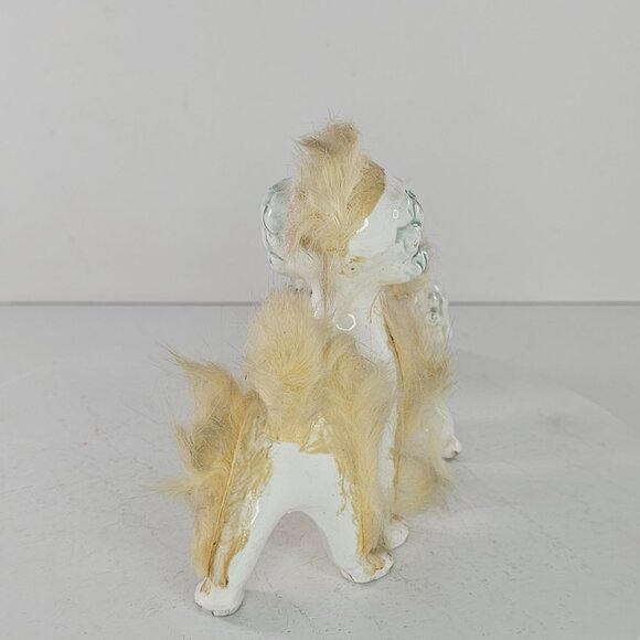 Vintage Ceramic Poodle Family Figurines Chain Fur Accents Japan - Picture 6 of 8
